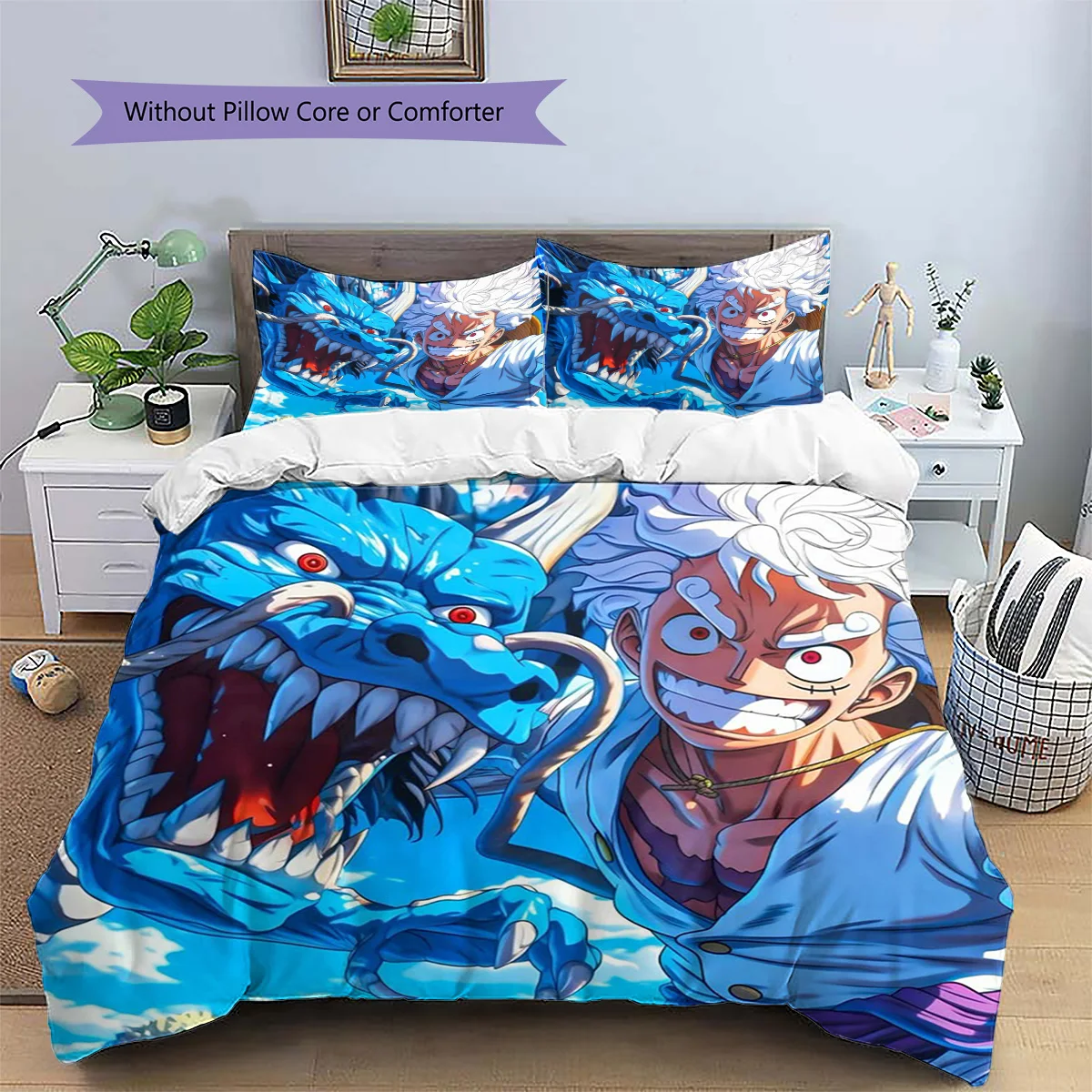 Luffy Patterned Pillowcase & Duvet Cover Set Daily Use Bedding Decor Great Present for Lovers.-TING
