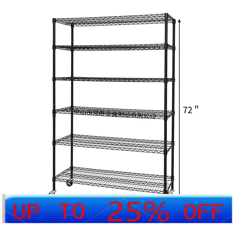 LMM Shelf Simple Style Powdered Black Six-layer Warehouse Shelf with Wheels