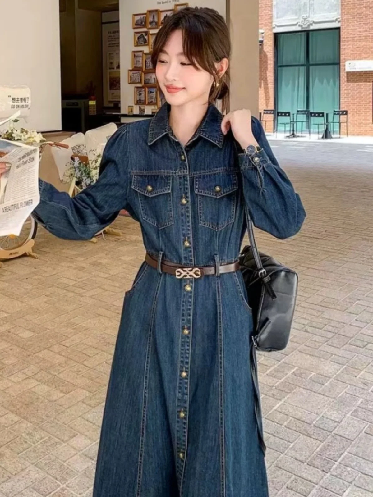 Wczesnojesienny dżins vintage Dr. Damski, wiosna-jesień 2025, nowa, ekskluzywna, elegancka, wyszczuplająca, długa spódnica Dr.