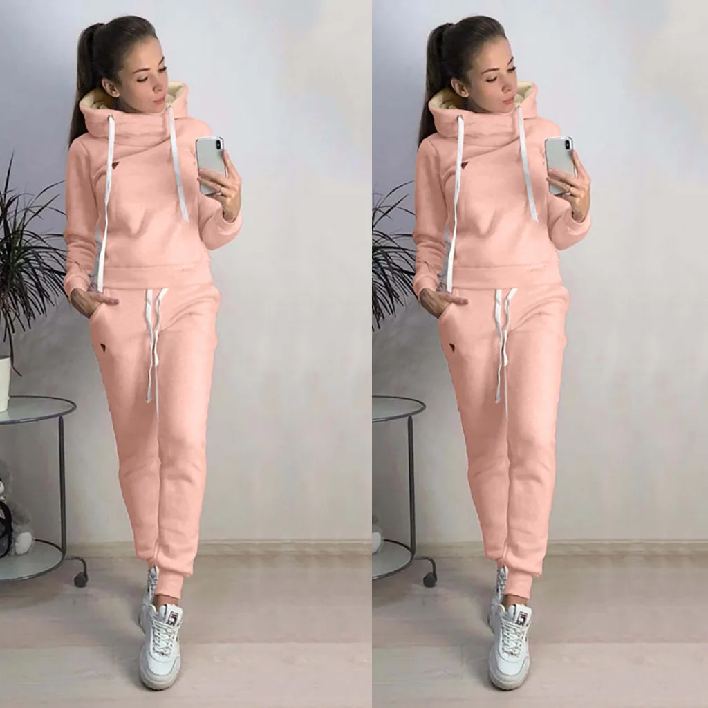 Autumn Winter 2 Piece Set Tracksuit Women Sportwear Fleece Hoodies Pullover Sweatshirts Baggy Trousers Jogger Pants Warm Outfits