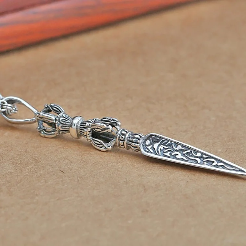 Ethnic Style Lines Vajrakila Pendant For Men Jewelry Blessing Vajra Pestle  Amulet Necklace Male Sweater Chain