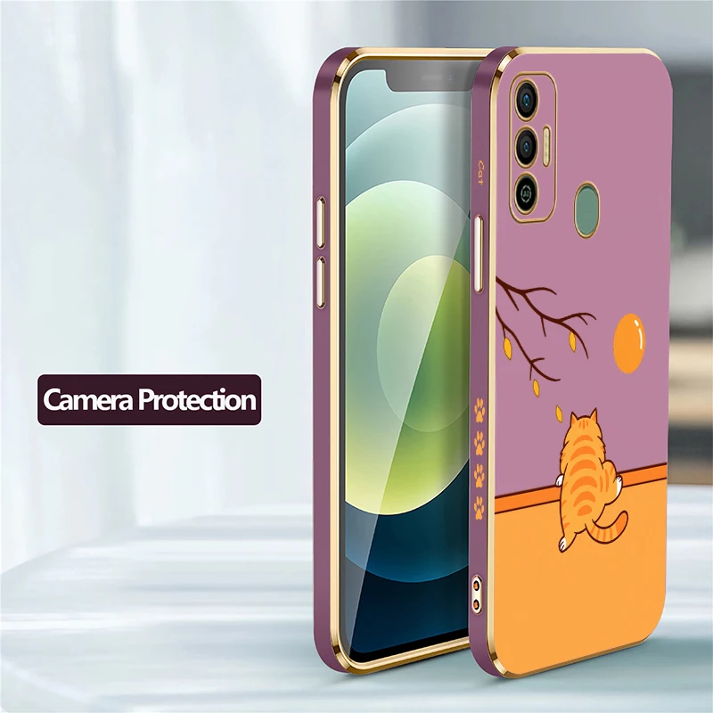 Cute Three Cats Pattern Phone Case For Tecno Spark 20 Pro 8C 7 Pro 7T 6 Go 1 5Air Lens Protect Plating Silicone Soft Covers Capa view 5