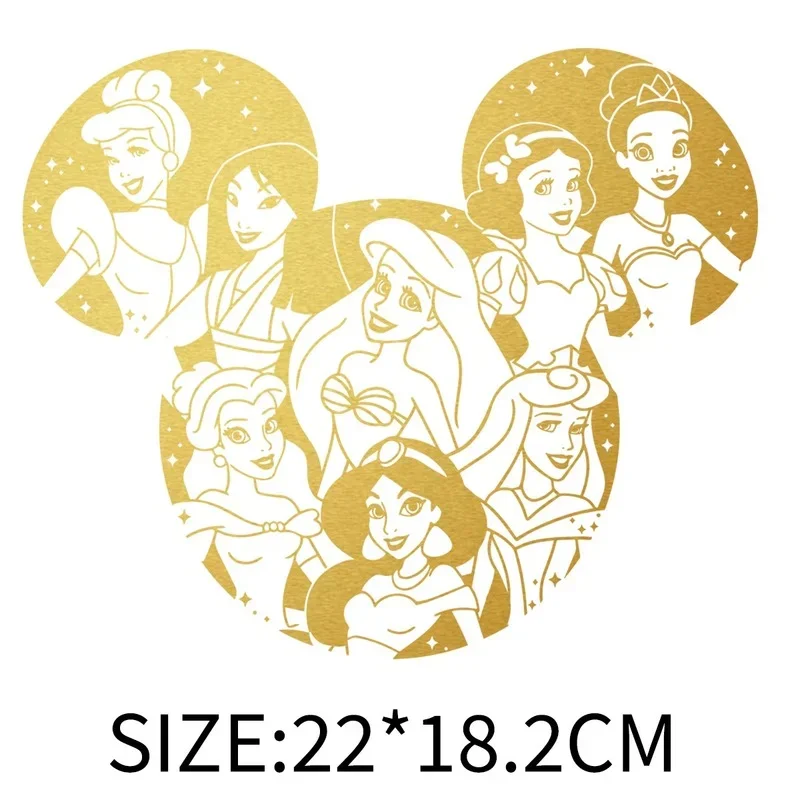 Mickey Minnie Cartoon Clothes Iron on Patches for Clothing Heat Transfer Stickers Golden Disney Princess Hoodies Patch Applique