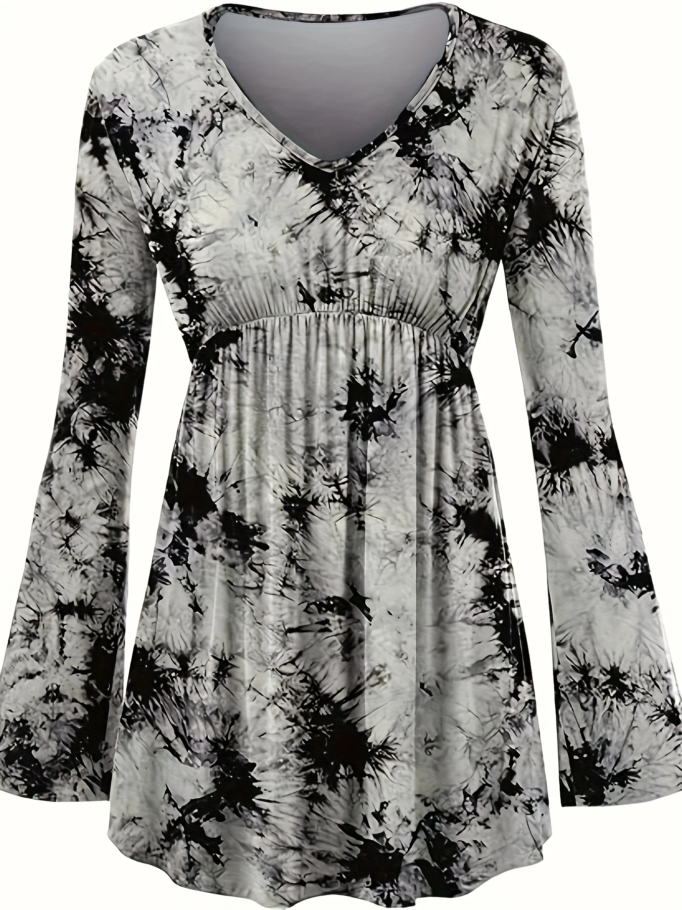 

Женское платье с принтом тай-дай 2025 года, платье с v-образным вырезом и рукавами-колокольчиками на талии