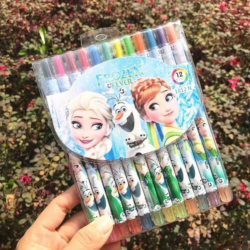 12 لون ديزني فروزن الطباشير الكرتون الأميرة إلسا طالب رسم أقلام القرطاسية المدرسية هدايا أعياد ميلاد للأطفال اللعب أقلام الطباشير #2