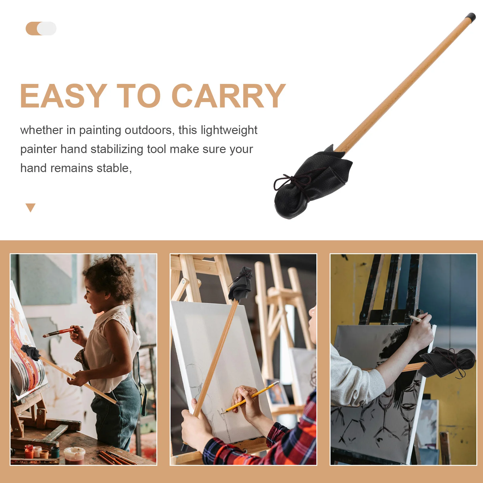 

Mahl Stick For Steadying Painter Hand, 20.5 Inches In Length Wooden Rod With Leather Head, Artists Painting Hand Rest Tool