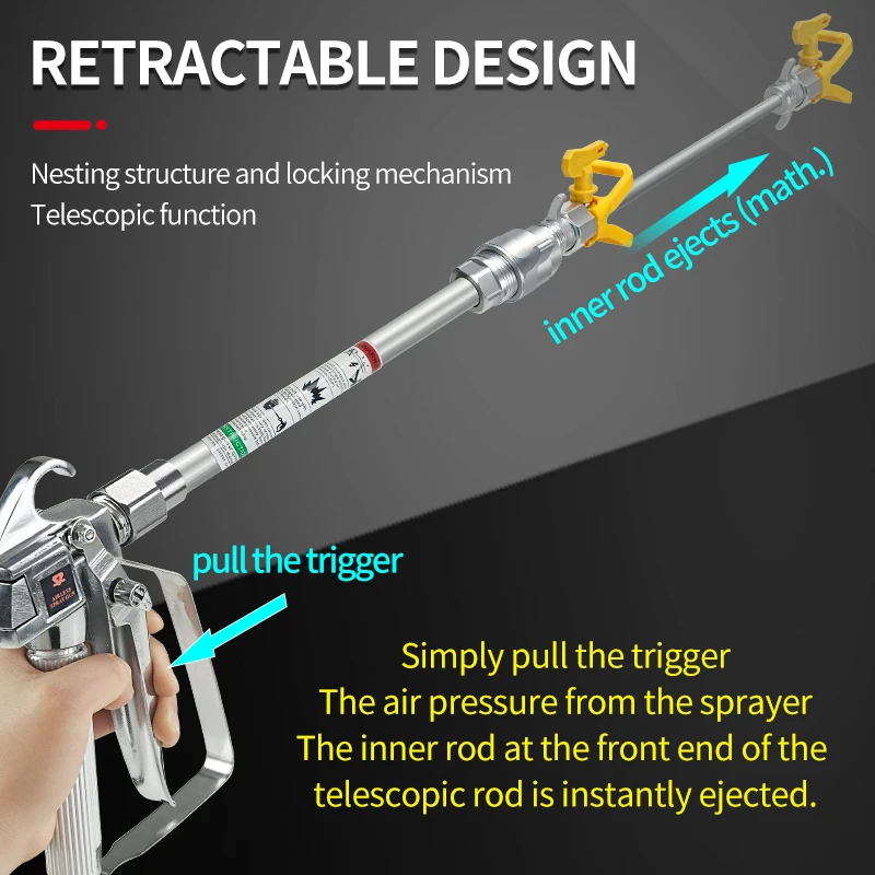 Telescopic Extension Pole 50/100CM For Airless Sprayer With Gun - Adjustable Lightweight Painting Tool For Wall/Ceiling Paint