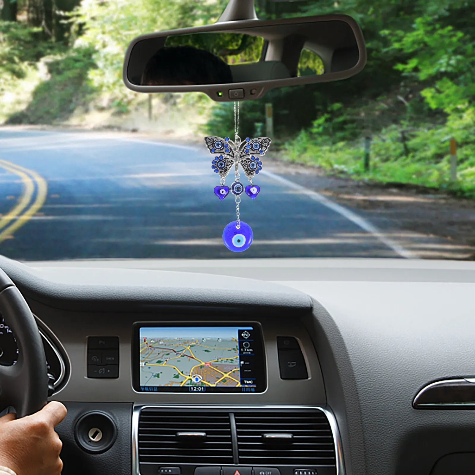 Car Hanging Accessory 1 Piece Butterfly Evil Eye Charm Rearview Mirror Ornament Decor for Women Auto Interior Stylish Protective