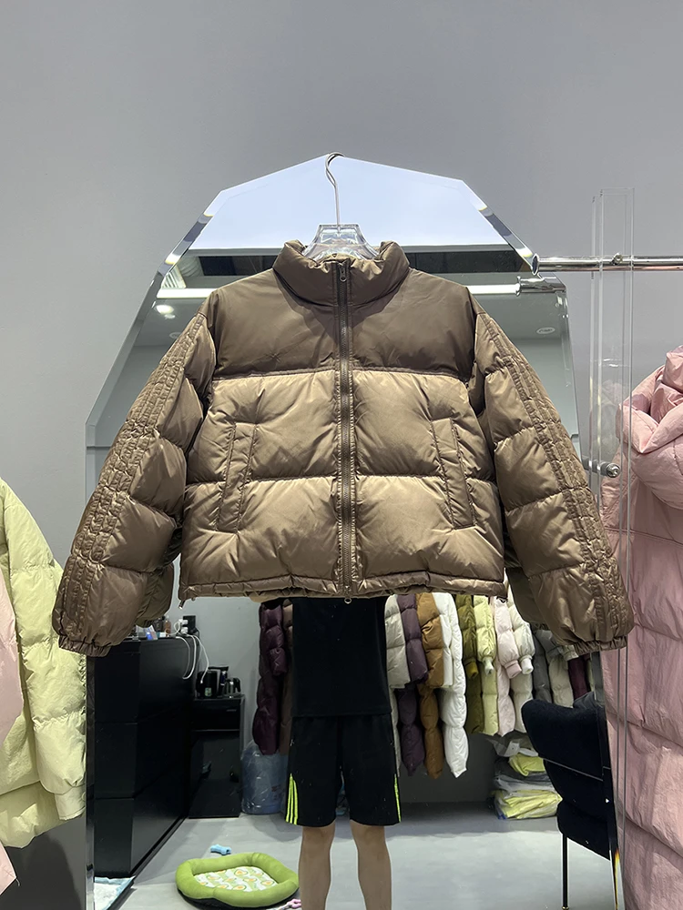 Piumino d'anatra bianco addensato da donna nuovo inverno lunghezza manica corta cappotto alla moda alla moda in stile americano