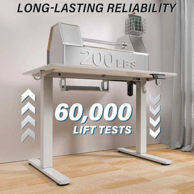 Mesa de pé branca de 40 x 24 polegadas com altura ajustável elétrica - ergonômica para sentar em casa
