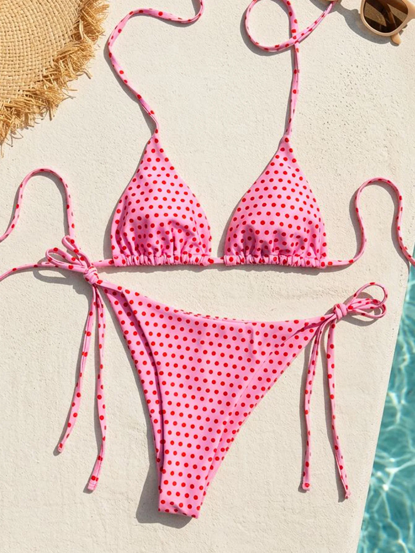 2026 Retro Polka Dot Bikini-Set mit Seitenverschluss für Damen, Sexy Push-Up Neckholder-Bademode, Hochgeschnittener Strand-Badeanzug, Sommer – Detail 22