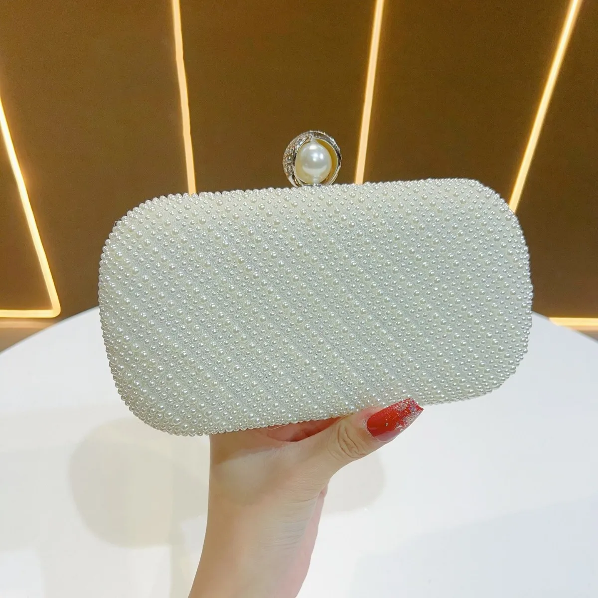 

New Pearl Handle Evening Bag Women’s Vintage Polyester Fiber Clutch Crossbody Ball Gown Satchel Qipao Party Purse Elegant Tote