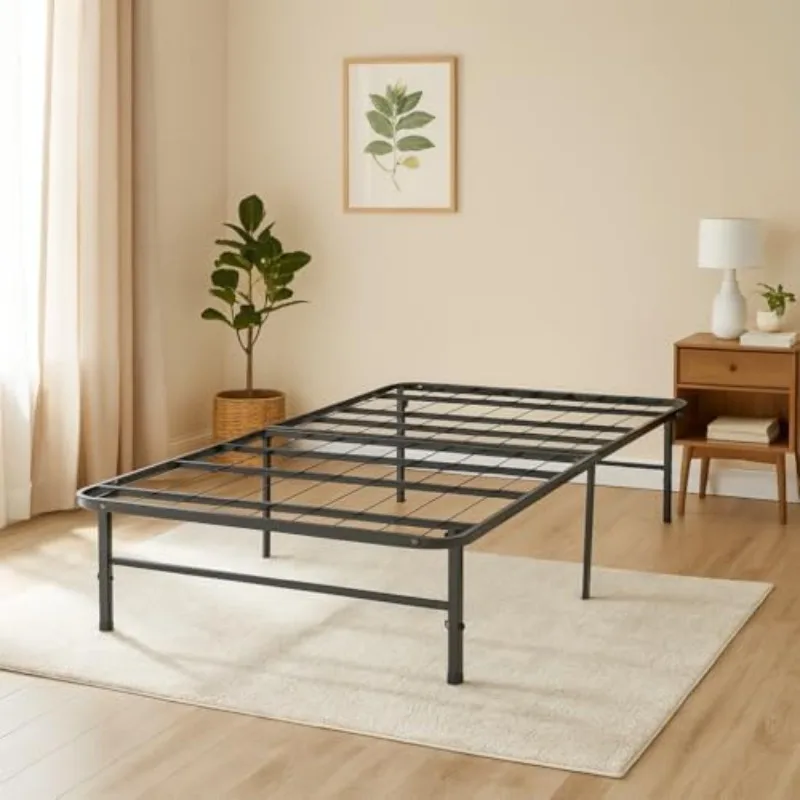 Foldable Twin Bed Frame, Steel Platform, Black, No Box Springs | Provides 13-Inch Clearance Underneath, Creating
