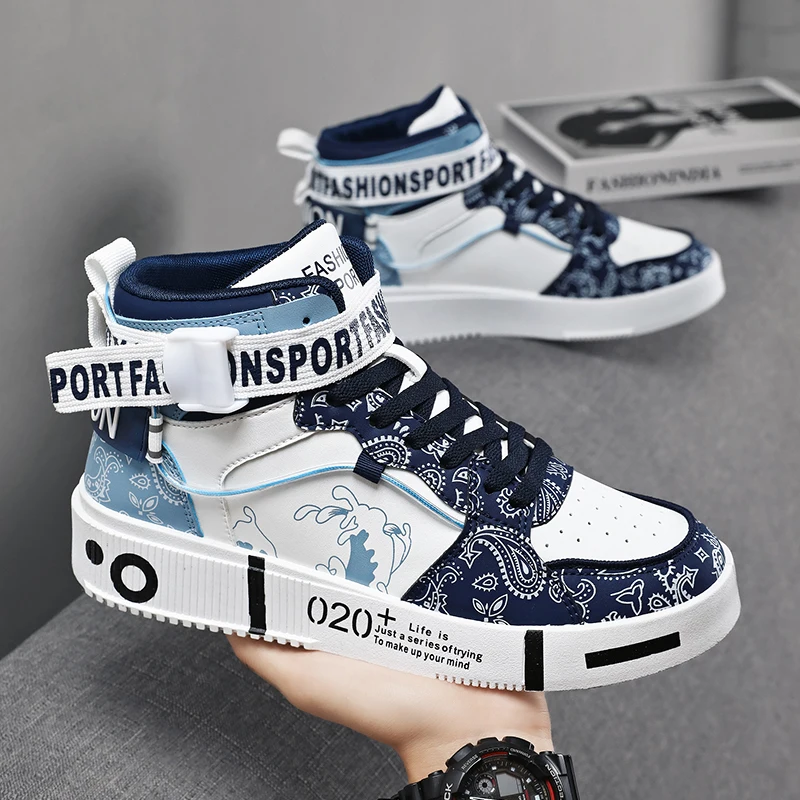 

Men's Women Print High-top Skate Shoes, Breathable Casual Streetwear Sneakers, Four-season Trendy Footwear for Teens