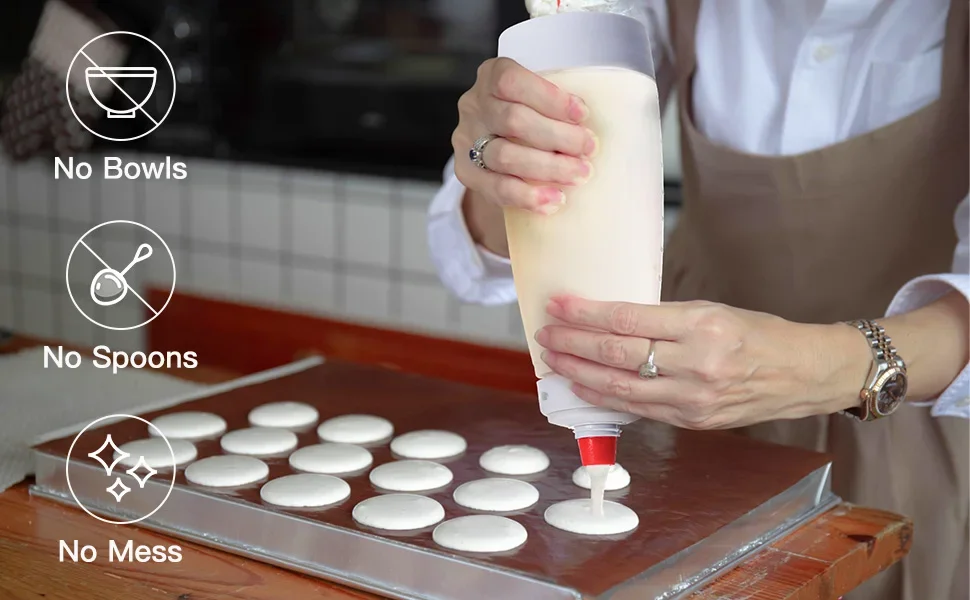1000ML Silikon-Pfannkuchenteigspender mit Druckauslöser, Waffel- und Crêpe-Maker, Mixer, Cupcake- und Gebäck-Backzubehör – Detail 5