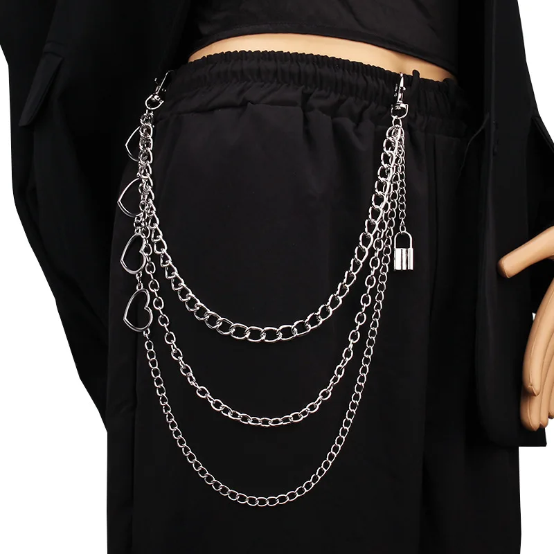 Multi‑Layer Heart Lock Pants Chain Silver Metal Waist Chain Gothic Punk Skirt Chain Harajuku Street Ornament Accessory