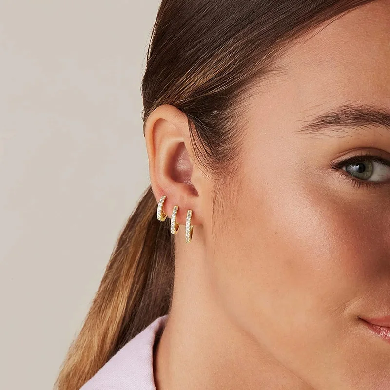 925 Sterling Silver Gold Plated Small Zirconia Huggie Hoop Earrings For Women Girls Gift Wedding Engagement Party Ear Buckle