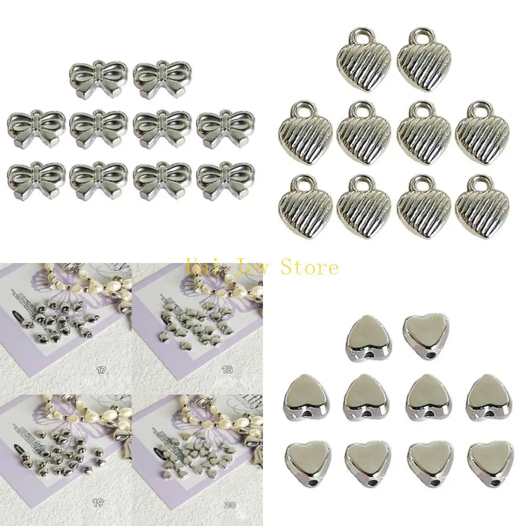 40GB 10pcs/lot Silver Color Heart Bowknot Acrylic Beads DIY Charm Pendants for DIY Bracelet Necklace Jewelry Making Findings