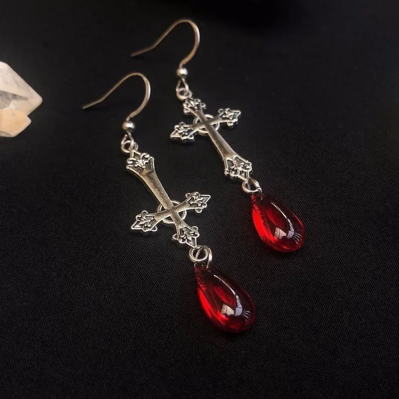 Cross-Border Inverted Cross Earrings Gothic Jewelry
