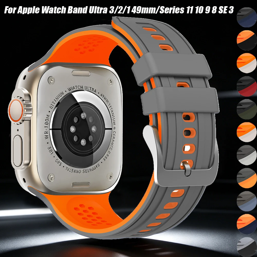 Watch Band For Apple Watch Ultra 3 2 49mm Strap Replacement Rubber Wristband iWatch 11 10 9 8 7 6 SE3 46mm 45mm 44mm 42mm Correa