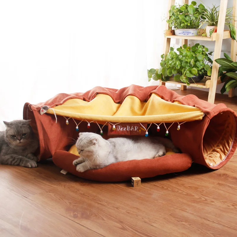 Cat Beds House 3 in 1 Round Funny Soft Warm Plush Cat Bed Cat Tunnel Toy for Small Dogs Basket Kittens Bed Mat Kennel Pet Nest