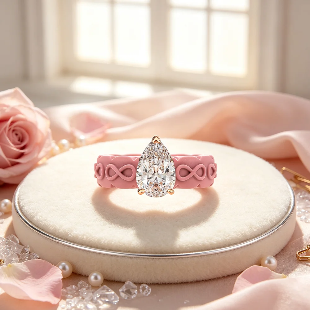 Pear Accent Silicone Ring, Pink Infinity Pattern Band, Bendable Rubber Finger Ring, Great for Outdoor Adventures
