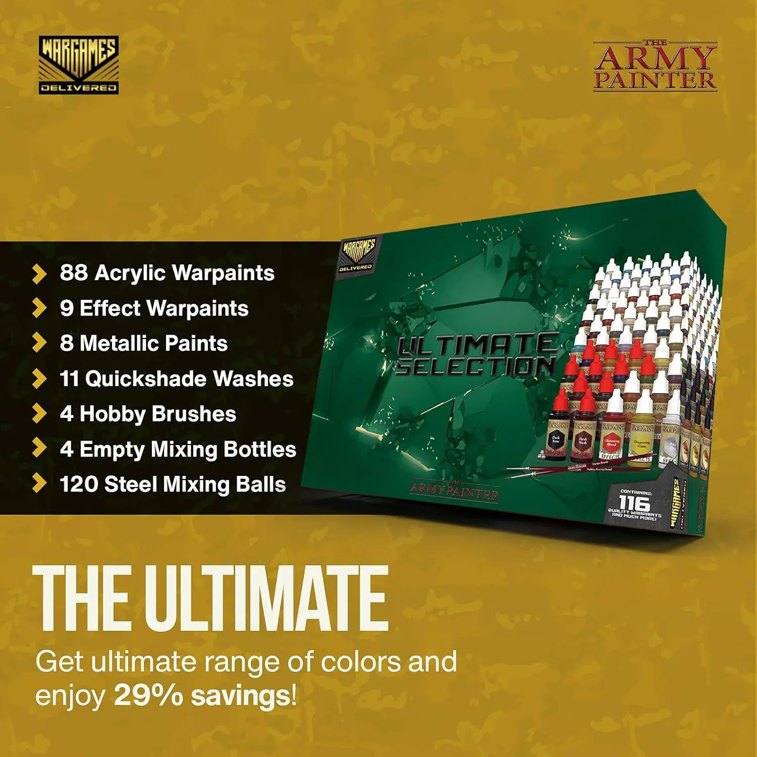 Wargames Delivered The Army Painter 116 Acrylic Paint Set Miniature Painting Kit with 4 Brushes -