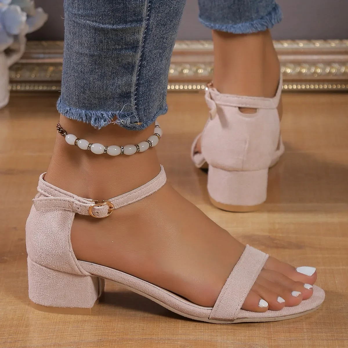 Summer New Style Women Sandals 2024 Versatile Thick Heel Fairy Style Med Heel Women\'s Shoes Luxury Sandals Women Designers