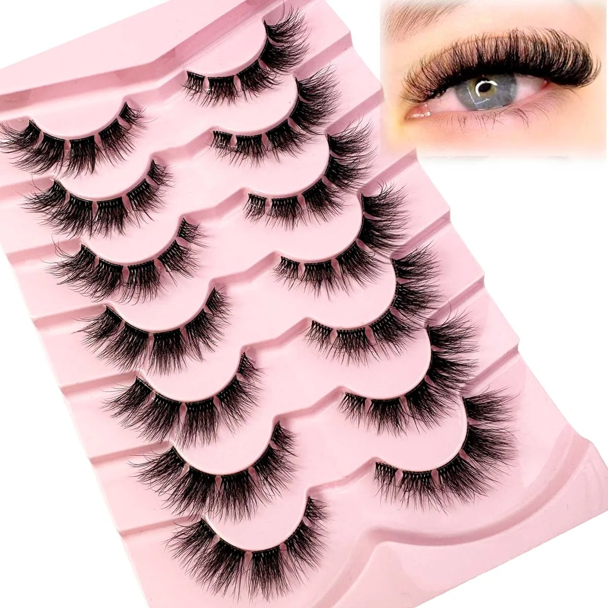 7 Paar natürliche lange falsche Wimpern mit klarem Band, flauschige und weiche künstliche Wimpern, wiederverwendbare Make-up-Erweiterungen für den täglichen Gebrauch