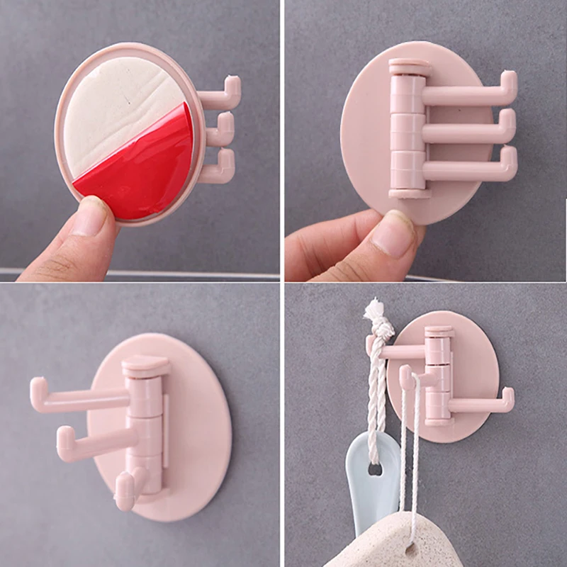 Multifunctional Bathroom Hook Rotatable Seamless Adhesive  Hanger Powerful 3 Branch Wall Stick Hooks Kitchen Storage