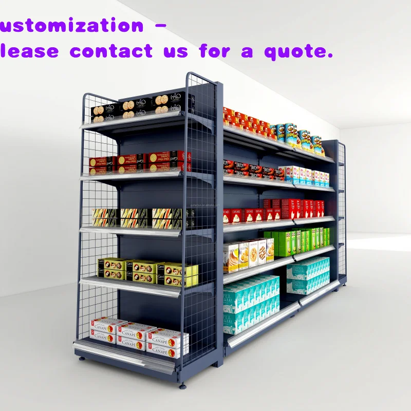 custom.Double-sided Wrought Iron Metal Supermarket Shelving Is Suitable Grocery Stores, Convenience Stores, and Retail Shops