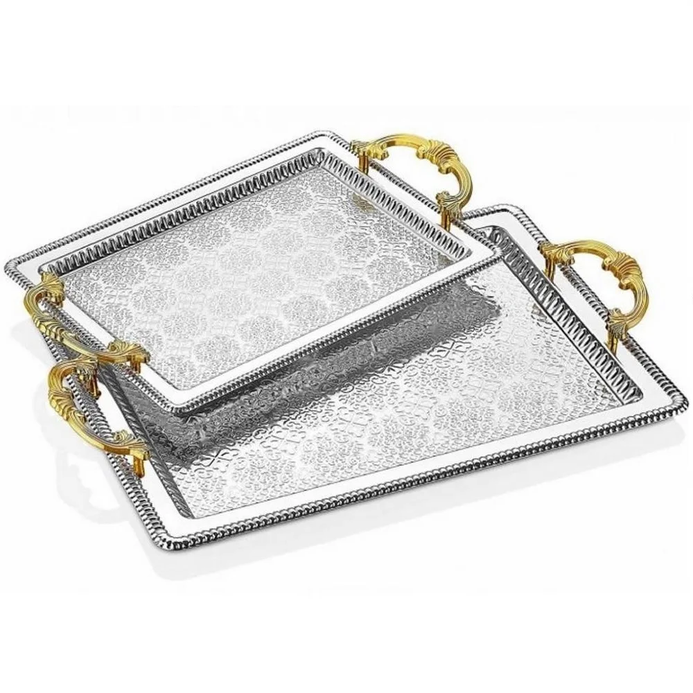 

2 pc Turkish Ottoman Coffee Tea Beverage Serving Square Tray