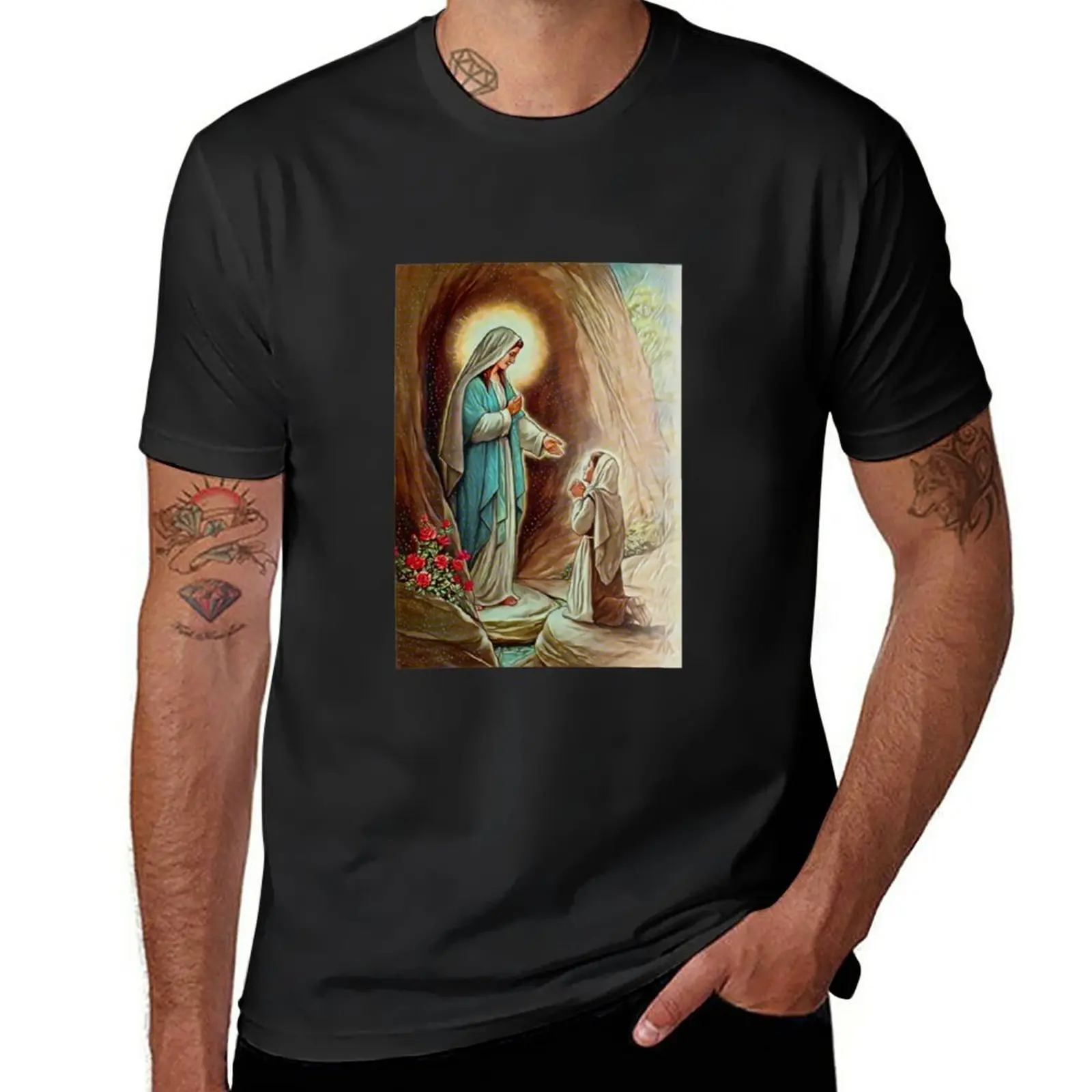 New Our Lady of Lourdes and Saint Bernadette- no subtitles T-Shirt customized t shirts graphics t shirt T-shirts for men cotton