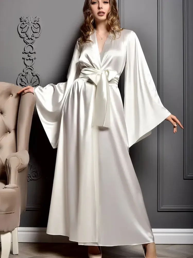 Maxi-Brautmantel, bodenlang, Hochzeit, Kimono, Satin, Junggesellenabschied, Morgenmantel, Boudoir-Robe, Geschenk für Freund, sexy langes Kleid