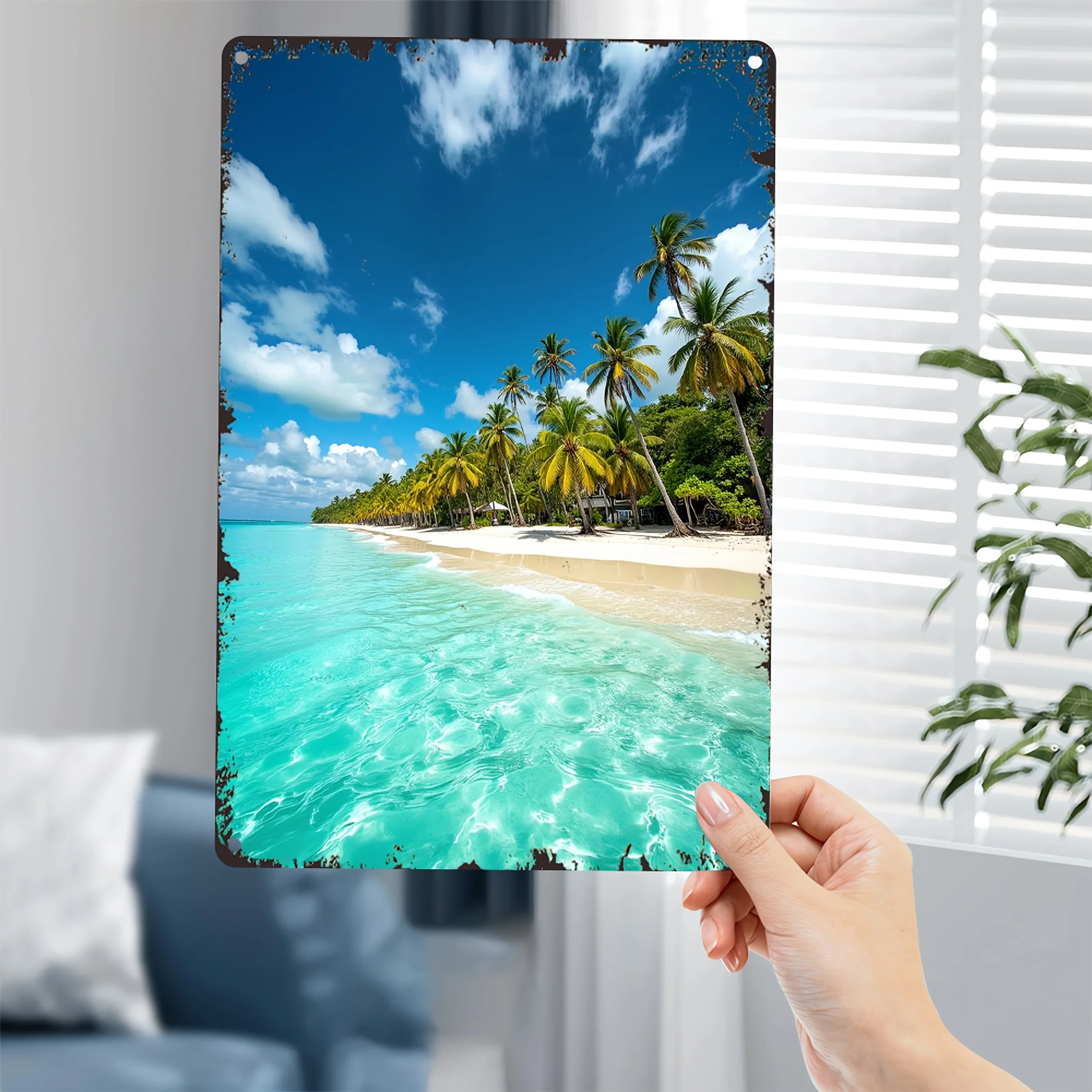 1 لوحة معدنية مسطحة ثنائية الأبعاد من جنة شاطئ البحر، مناسبة للديكور الفني مثل المنزل والخارجي والبار والمكتب. #2
