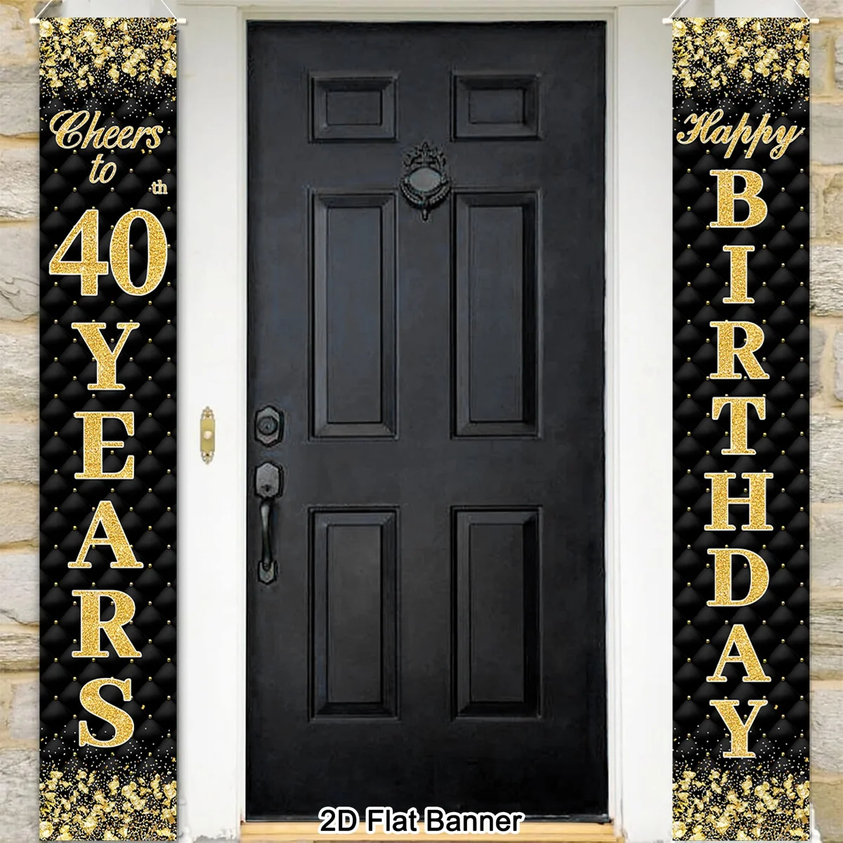 1 Paar 18./30./40./50./60. Geburtstag Türbanner Schwarz-Gold Glitzer-Design Polyester Türbanner für Erwachsene Geburtstagsfeier-Dekoration – Detail 3