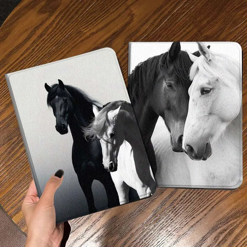 

Black White Horse Portrait Tablet Case For Apple iPad Air Pro mini 1 2 3 4 5 6 7 8 9 11 M2 M3 M5 M4 5th 6th 7th 10th 11th Gift