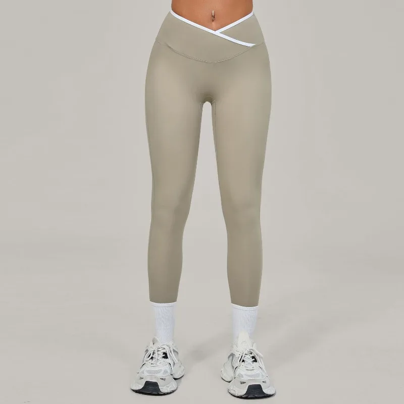 

Female Nude Yoga Pants Hip Lifting Slim Fit Cross High Waist Quick Drying Sports Pants Outdoor Casual Fitness Pants