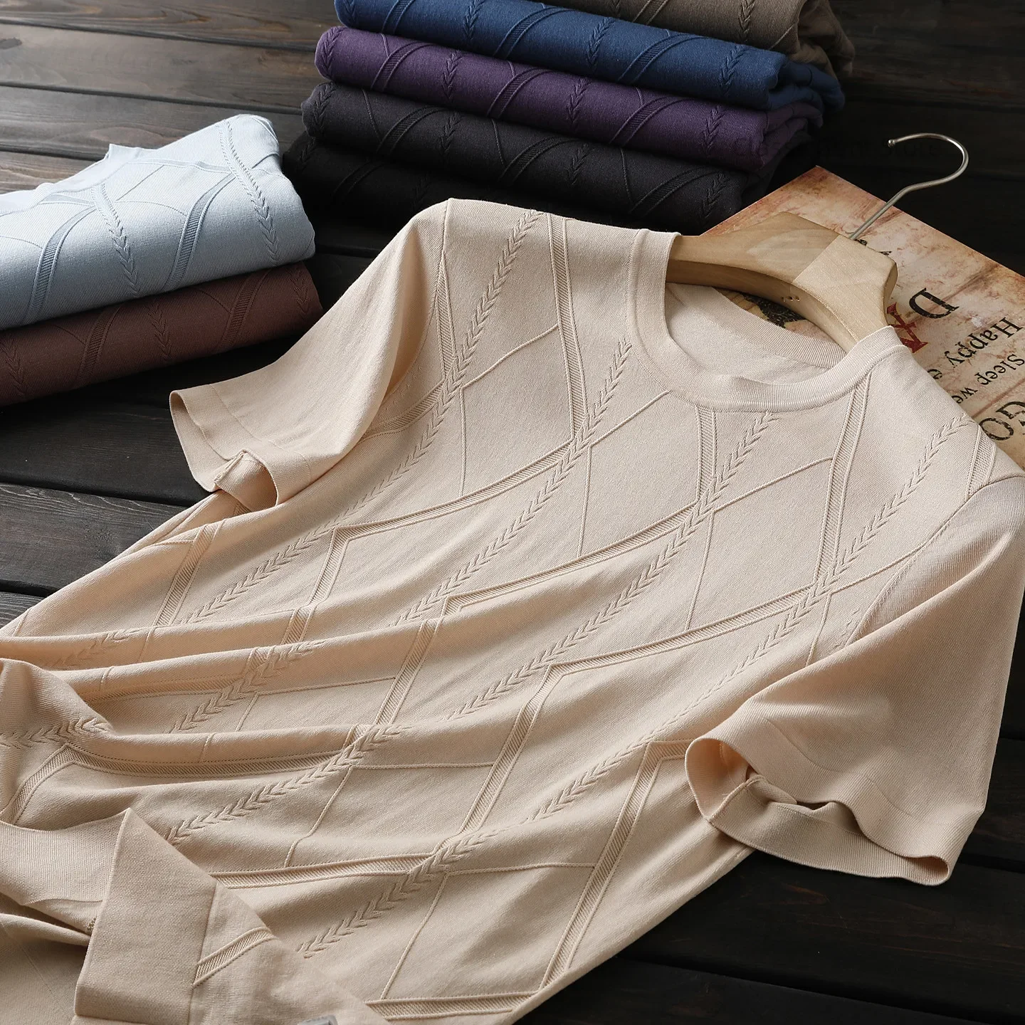 New Simple Men's Summer Thin Crew Neck Knitted Short Sleeve T-Shirt