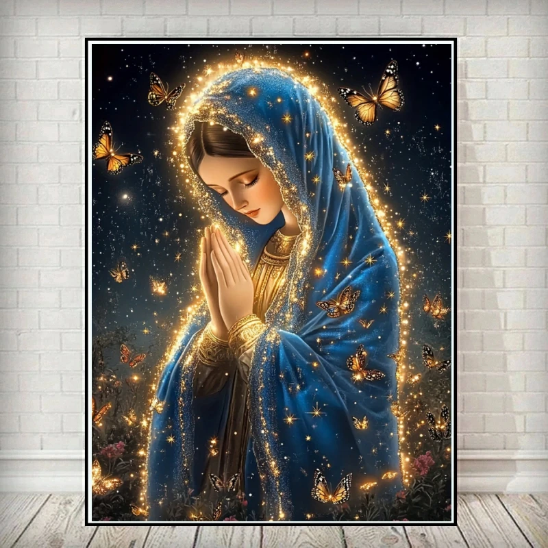 DIY 5D Diamantmalerei-Set Jungfrau Maria Vollrund-Bohrer Stickerei Religiöses Mosaik Christliches Strass-Heimdekor Freizeitgeschenk