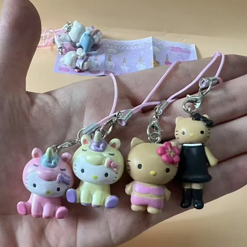 Figura anime Hello Kitty Gambe lunghe scavate nere Unicorno Sirena Kt Collezione di gatti Portachiavi con ciondolo Scatola cieca Giocattoli Regali per bambini