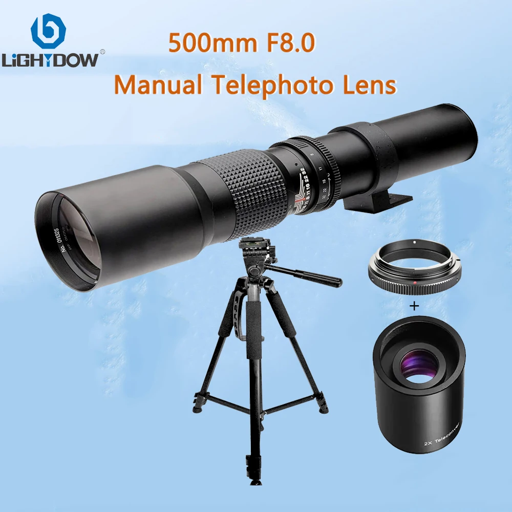 Lightdow Manual Telephoto Lens 500mm F8.0 with 2X Converter for Nikon D3400 D500 D7200 D5500 D750 D5300 Canon 60D 77D Cameras