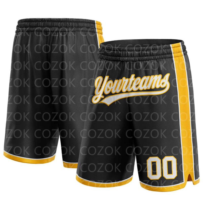 Custom Black Yellow Authentic Basketball Shorts 3D Printed Men Shorts Your Name Mumber Quick Drying Beach Shorts