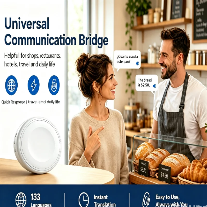 Wearable AI Language Translator Clip-on Real Time Voice Interpreter Device Foreign Language Learning Machine For Oral Practice