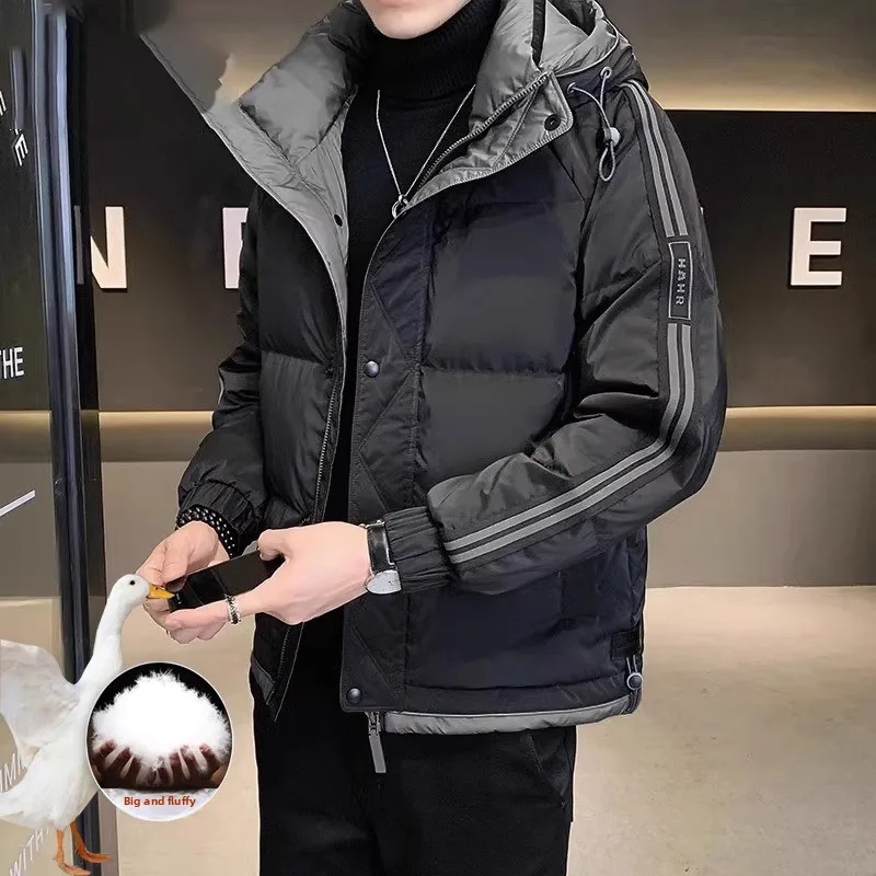 سترة شتوية سميكة محشوة بالقطن للرجال، معطف شبابي دافئ وعصري للطلاب مع غطاء للرأس وأكمام طويلة وإغلاق بسحاب #2