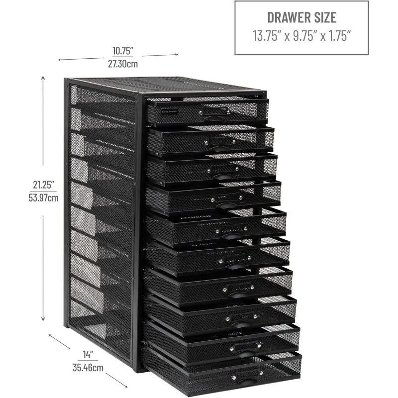 Bureau-organizer met 10 laden voor kantoorbenodigdheden, handwerk, post sorteren en meer, metalen gaas, 10,75 "L X 14" B X 21,25 "H