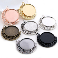 5pcs 18mm 25mm Inner Size Moon Rotation Double Side Antique Silver Plated 7 Colors Cameo Cabochon Base Setting Charms Pendant