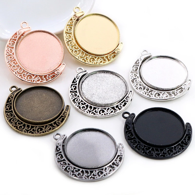 5 sztuk 18mm 25mm wewnętrzna rozmiar księżyc obrót dwustronnie antyczne posrebrzane 7 kolory podstawa z kameą i kaboszonem ustawienie Charms wisiorek