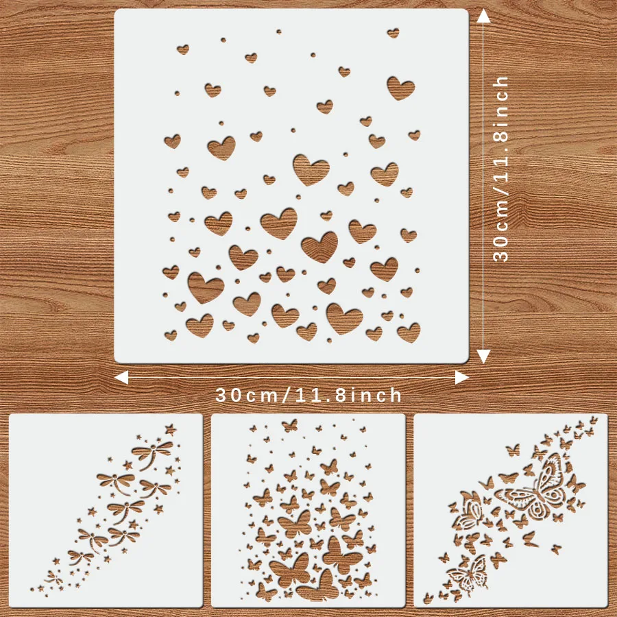 그림용 대형 스텐실 템플릿 6개 - 11.8x11.8인치 DIY 벽, 직물, 카드 장식 도구