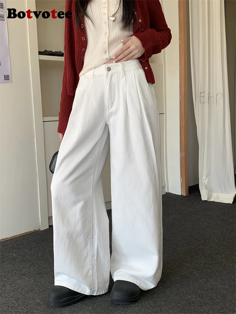 

Botvotee Baggy White Jeans Women Spring Summer 2025 New Korean Y2k Fashion Causal Loose Oversized High Waisted Jeans
